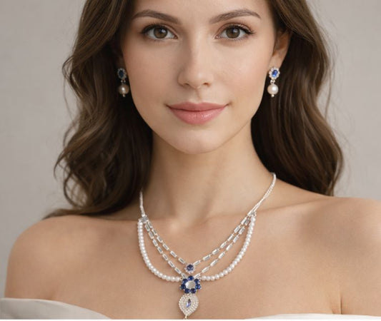 Sapphire Pearl Royale Necklace Set