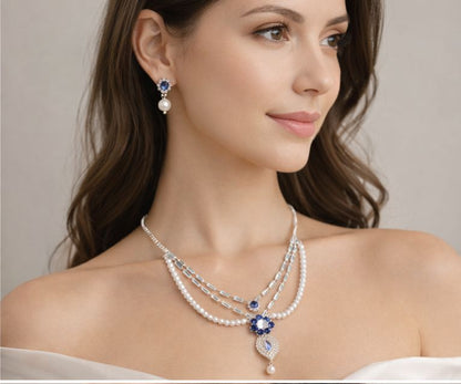 Sapphire Pearl Royale Necklace Set